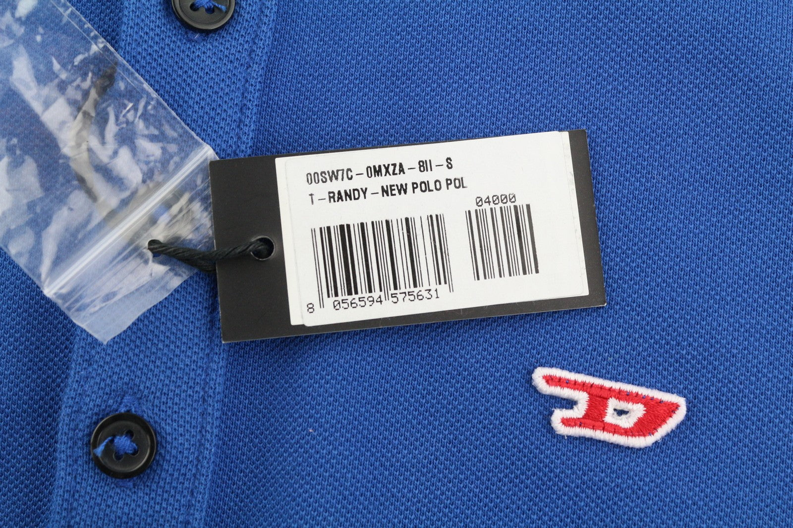 DIESEL T-Randy-New vyriški polo marškinėliai, mėlyni, trumpomis rankovėmis, su sagomis ir tampriu logotipu. 