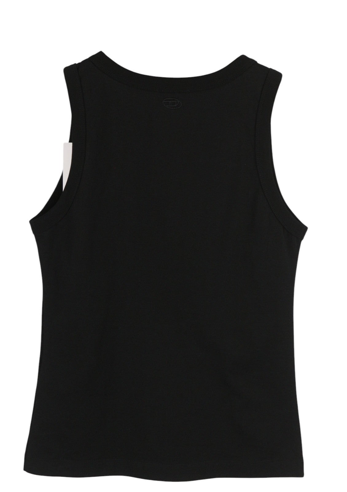 DIESEL T-Urar moteriški marškinėliai XS, juodi be rankovių, apvalios iškirptės, trikotažo širdelių rašto. 