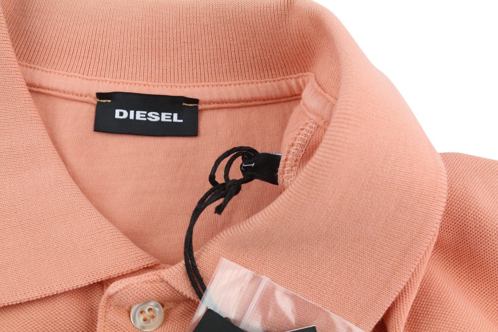 DIESEL T-Polo-Working vyriški marškinėliai L dydžio, persikiniai, trumpomis rankovėmis, su sagomis ir tampriu logotipu 