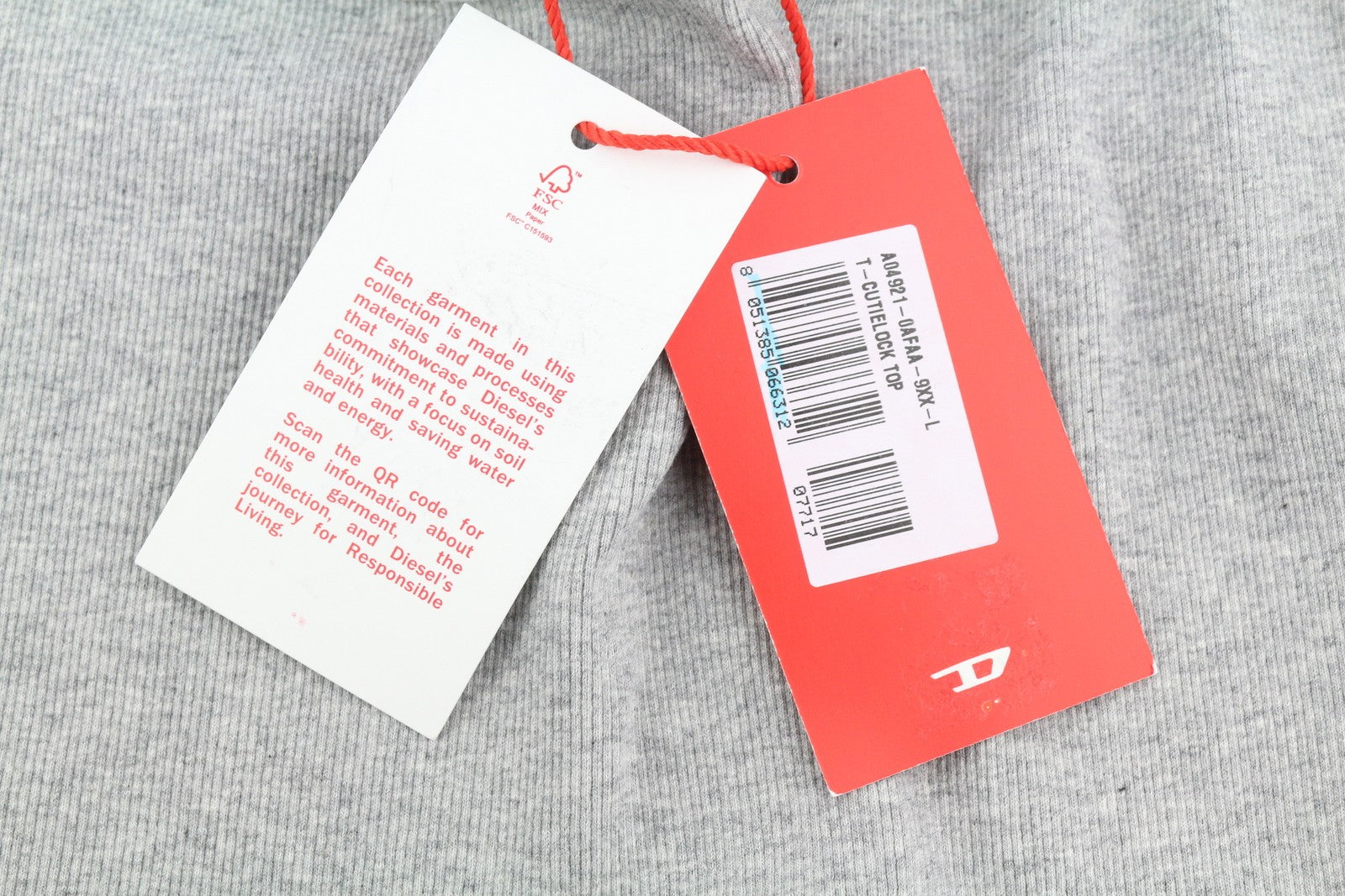 DIESEL T-Hop-D moteriški marškinėliai L melanžo pilki be rankovių apvalios iškirptės tamprūs logotipas 