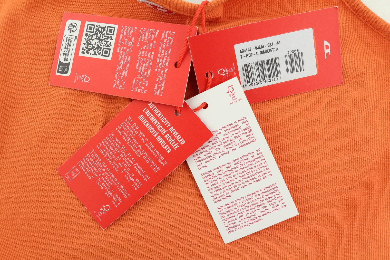 DIESEL T-Hop-D moteriški marškinėliai M oranžiniai be rankovių, trumpinti apvaliu kaklu, tamprūs logotipai 