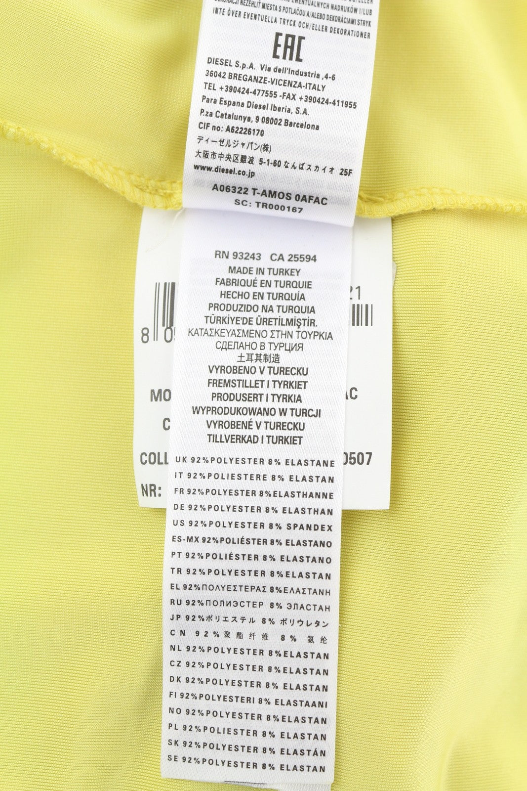 DIESEL T-Amos moteriški marškinėliai S dydžio, geltoni, veliūriniai, be rankovių, apvalios iškirptės, tamprūs, su logotipu