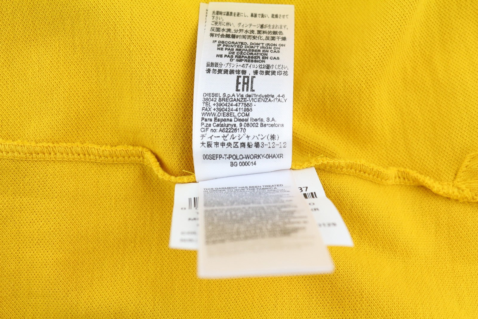 DIESEL marškinėliai-Working vyriški marškinėliai L geltoni trumpomis rankovėmis polo marškinėliai su puse sagos medvilniniai 