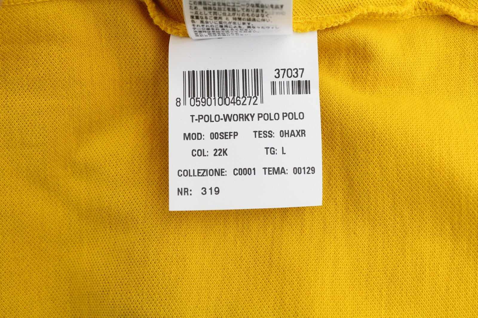 DIESEL marškinėliai-Working vyriški marškinėliai L geltoni trumpomis rankovėmis polo marškinėliai su puse sagos medvilniniai 