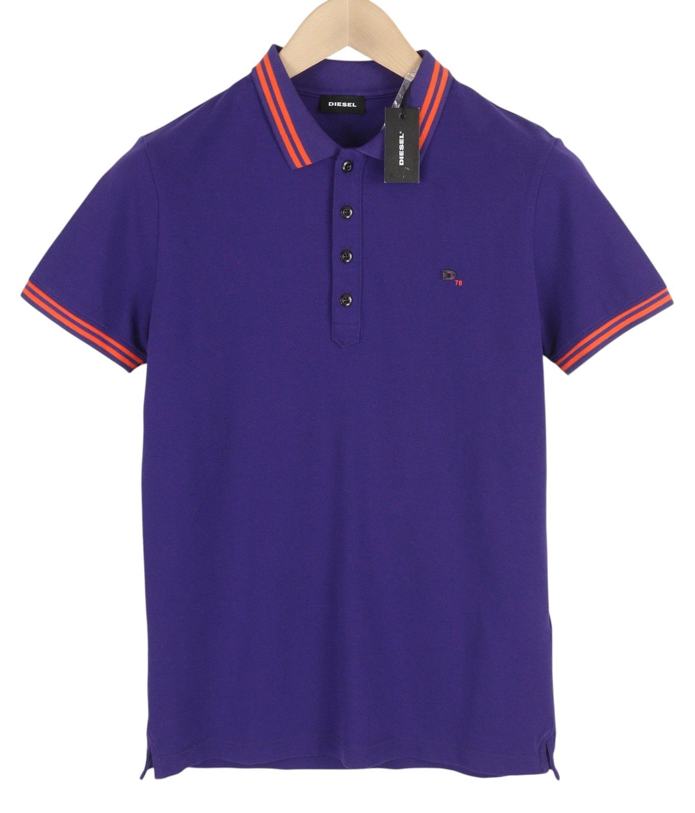 DIESEL T-Randy vyriški marškinėliai su trumpomis rankovėmis, tamsiai mėlyni, su sagomis ir tampriu raštu. 