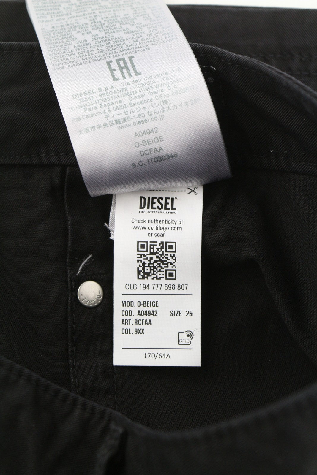 DIESEL O-Beige moteriškas sijonas, W25, juodas medvilninis, RRP 150 €, 5 dizaino kišenės, mini logotipas. 