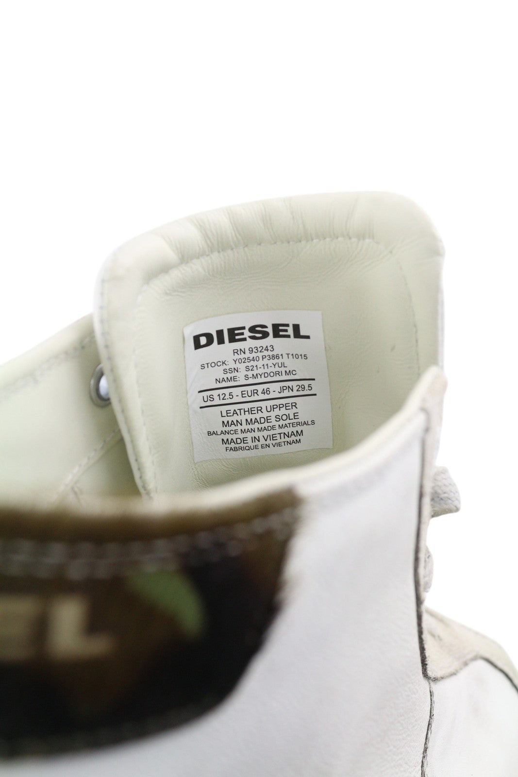 DIESEL S-Mydori MC vyriški sportbačiai, EU46, balti, odiniai, su raišteliais, migdolų nosimi, RRP 220 € 