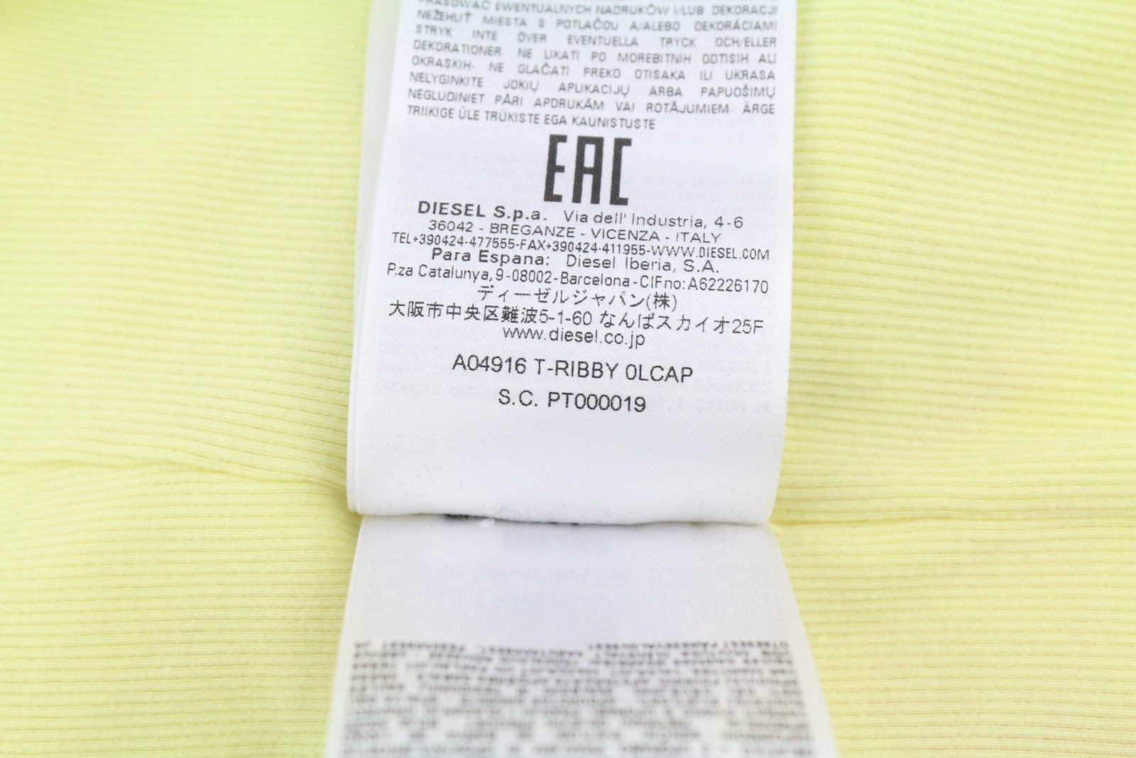 DIESEL T-Ribby moteriški marškinėliai M geltoni trumpomis rankovėmis apvaliu kaklu tamprūs trumpi 