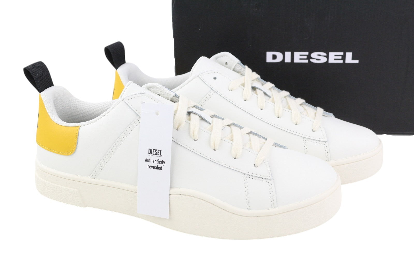 DIESEL S-Clever žemi nėrinių vyriški sportbačiai, EU44, odiniai, balti, migdolų spalvos, su priekine nosele, RRP 140 € 