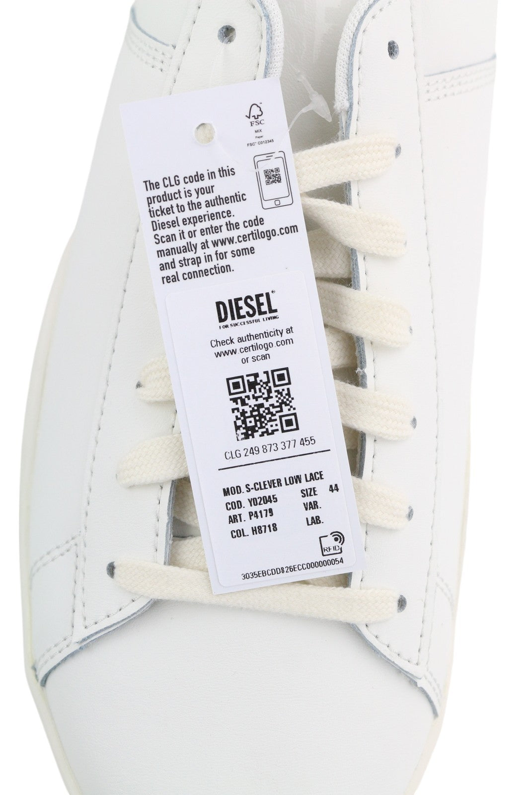 DIESEL S-Clever žemi nėrinių vyriški sportbačiai, EU44, odiniai, balti, migdolų spalvos, su priekine nosele, RRP 140 € 