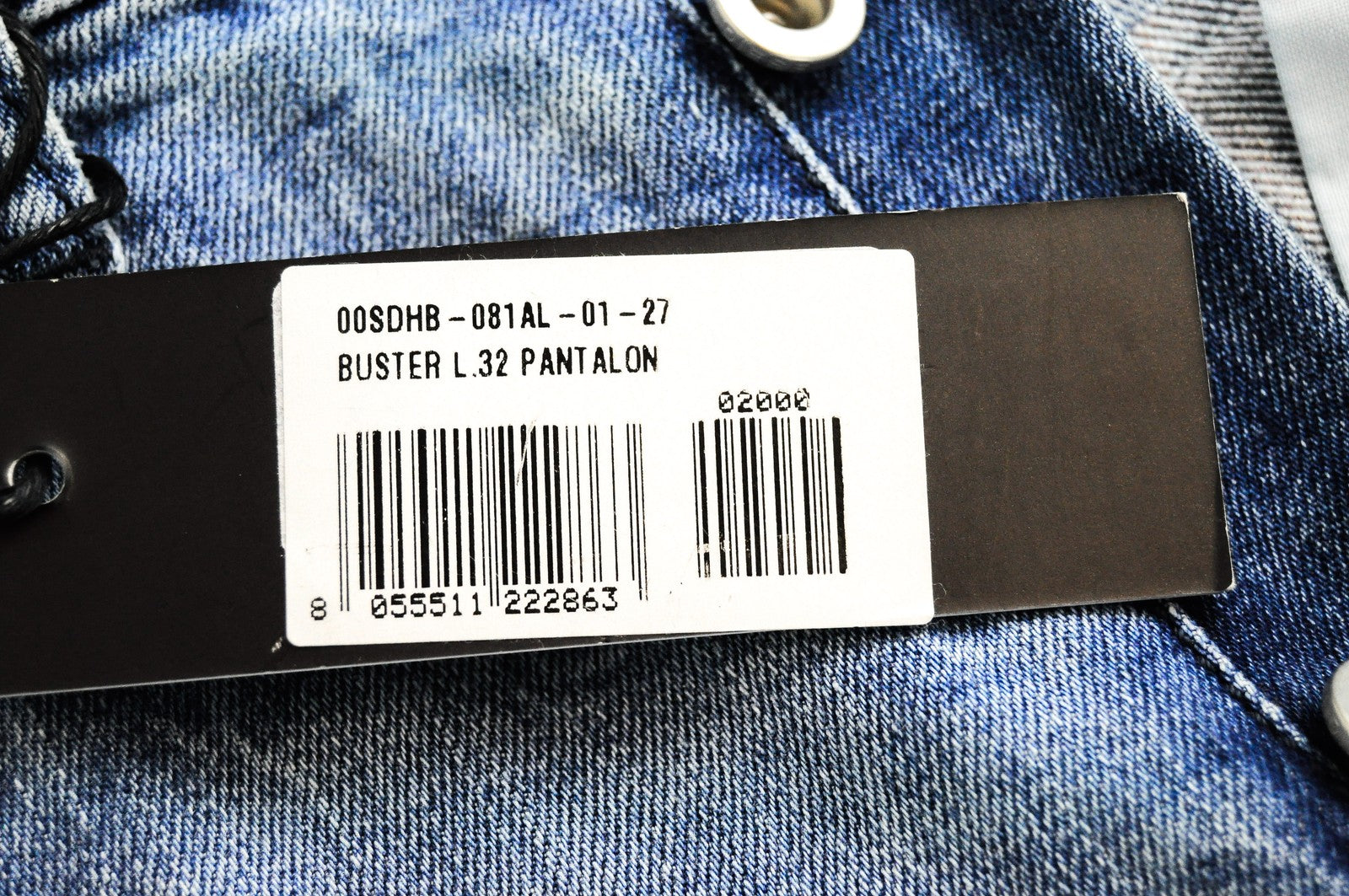 DIESEL Buster 081AL vyriški ploni siaurėjantys mėlyni džinsai su sagomis, W27 L32 skalbti 