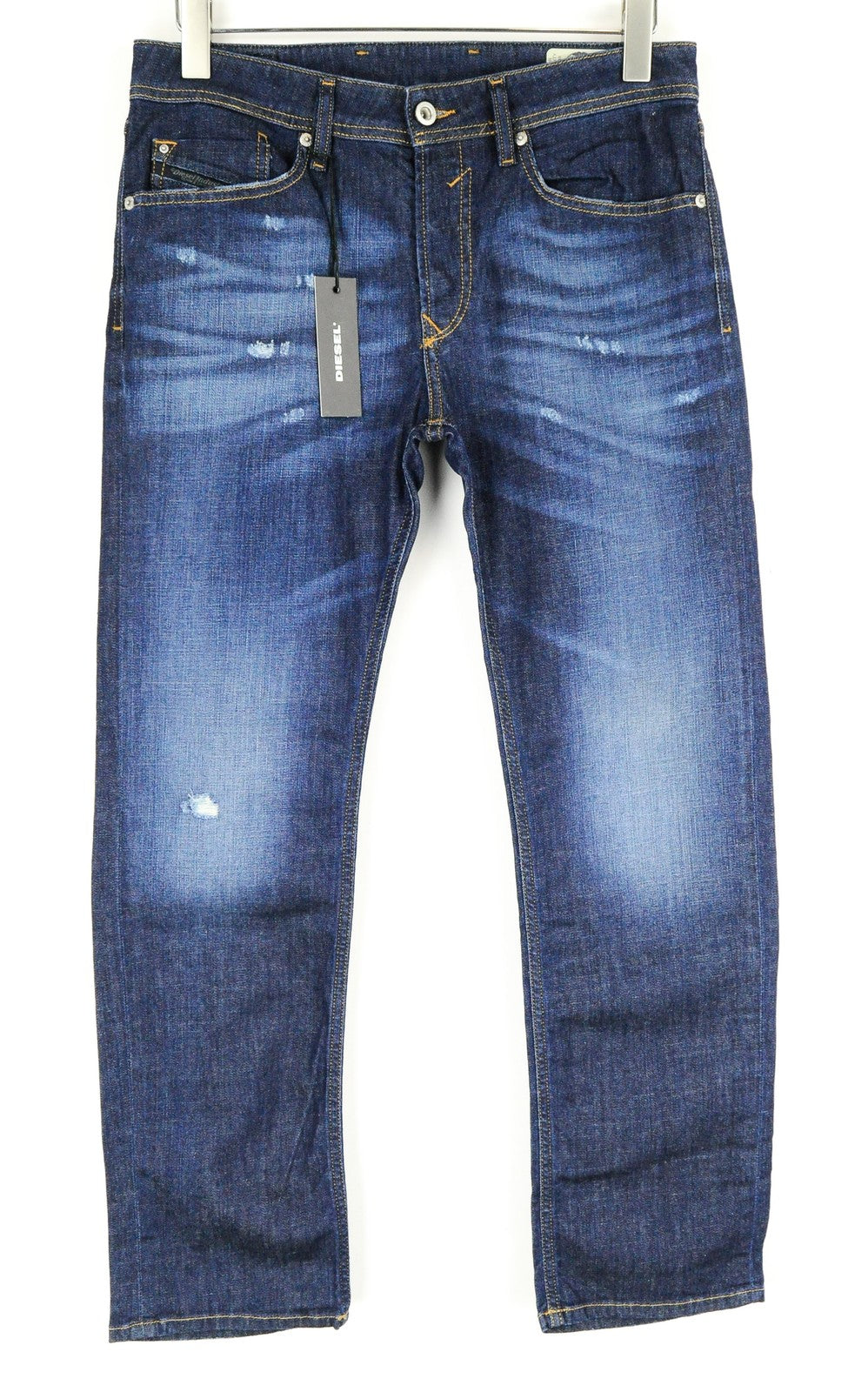 DIESEL Waykee R7NA8 Mens Blue Distressed W28 L30 Straight  Button-Fly Jeans
