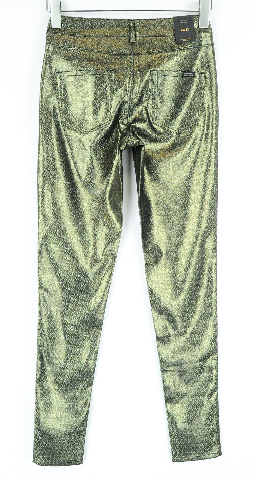 MAISON SCOTCH moteriški W25 L32 aptempti džinsai su užtrauktuku ir blizgučiais, vidutinio liemens juosmens raštu 