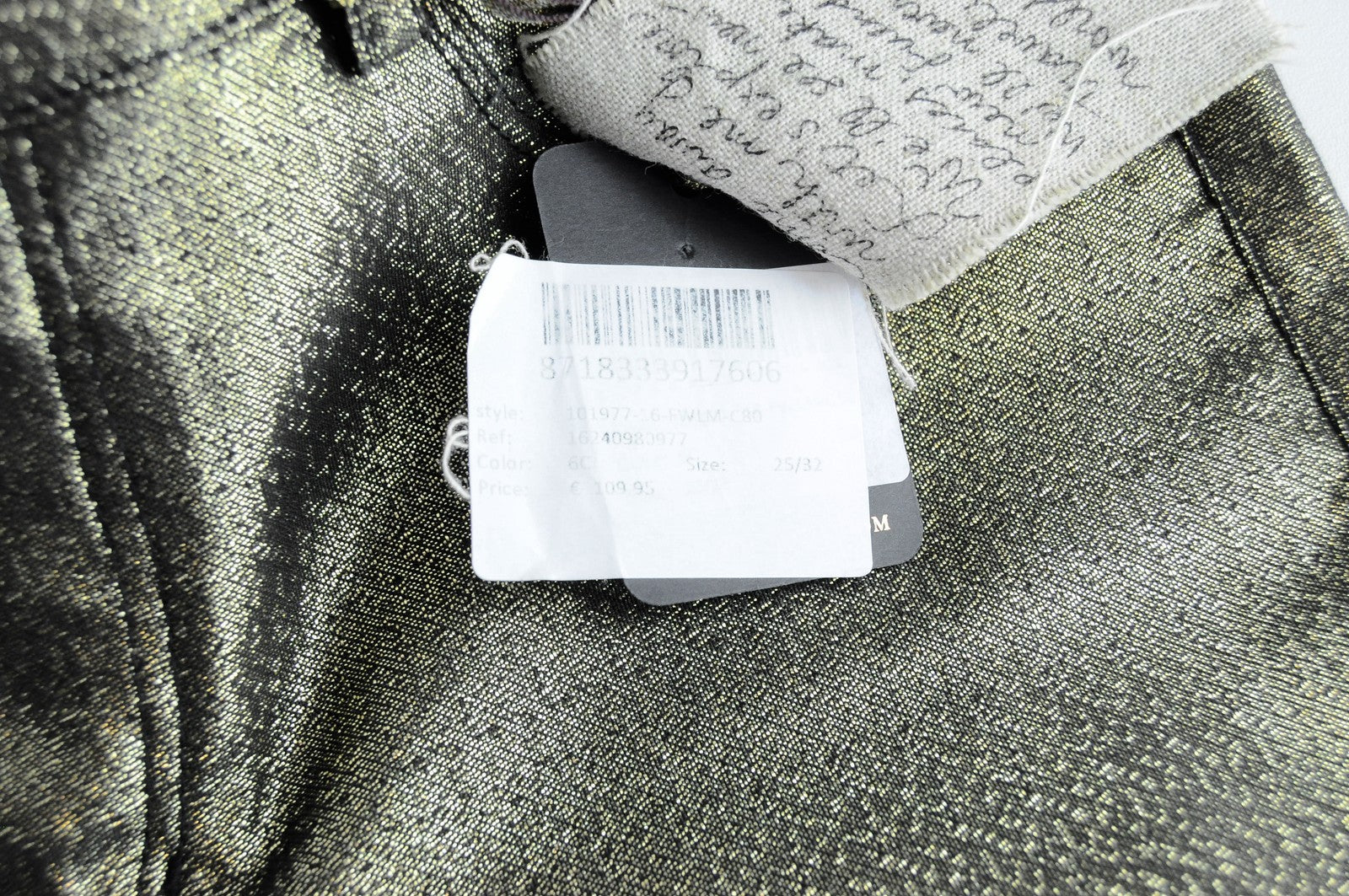 MAISON SCOTCH moteriški W25 L32 aptempti džinsai su užtrauktuku ir blizgučiais, vidutinio liemens juosmens raštu 