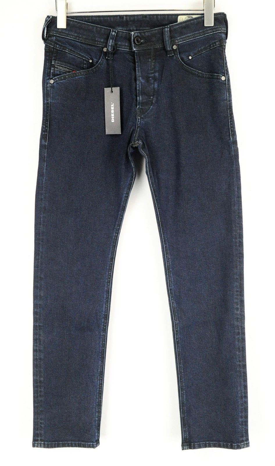 DIESEL Belther-R R8LC4 vyriški W28 L30 ploni siaurėjantys tamprūs džinsai tamsiai mėlyni 