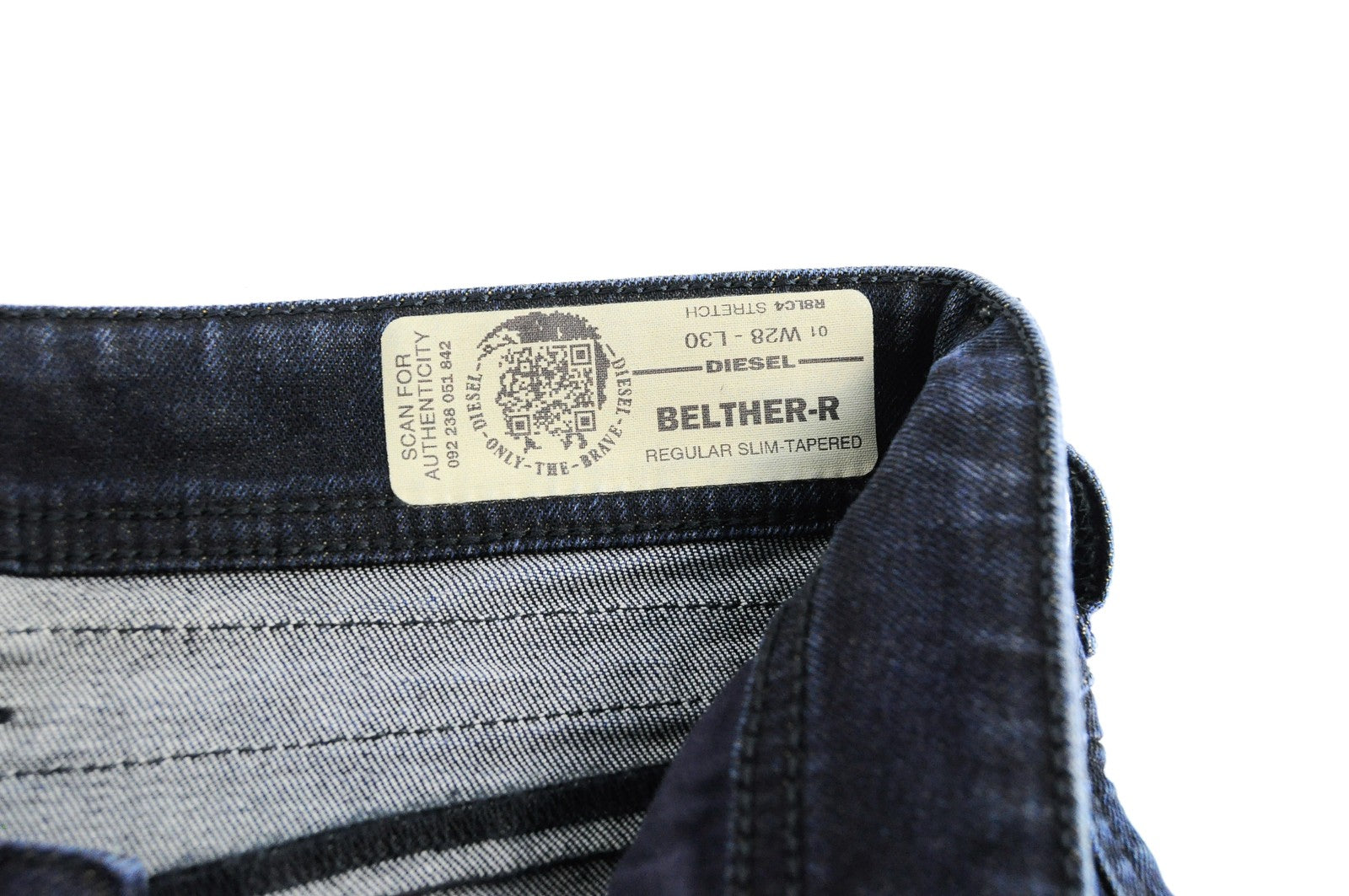 DIESEL Belther-R R8LC4 vyriški W28 L30 ploni siaurėjantys tamprūs džinsai tamsiai mėlyni 