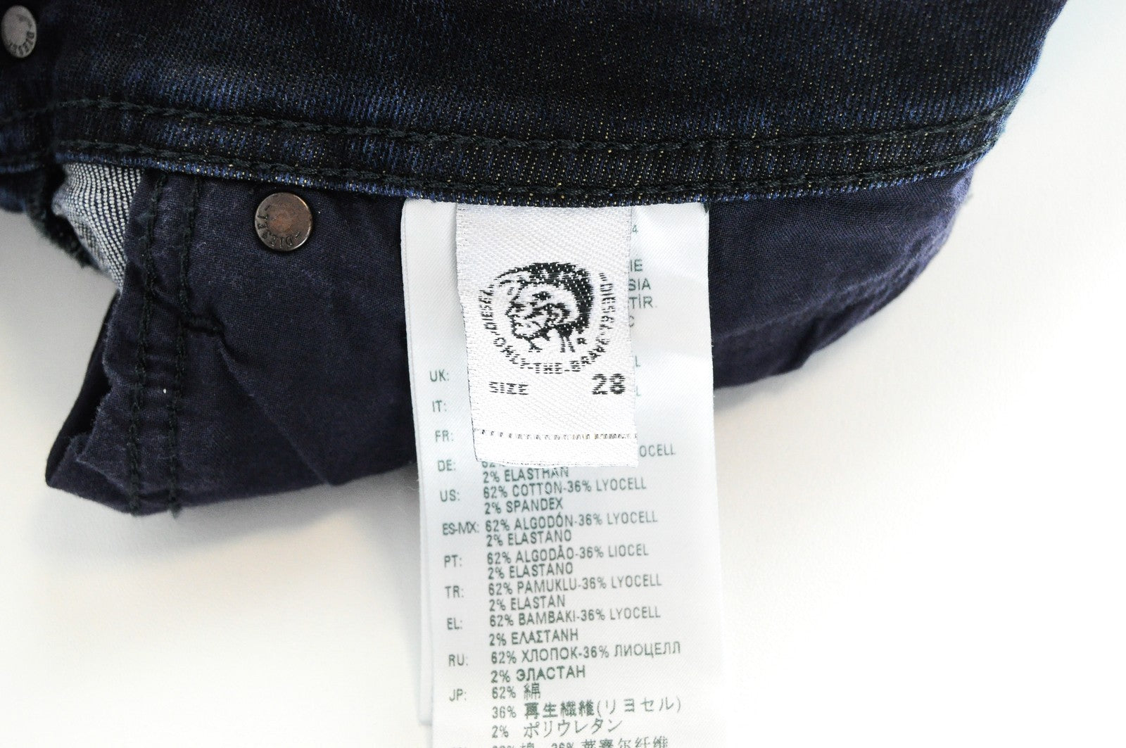 DIESEL Belther-R R8LC4 vyriški W28 L30 ploni siaurėjantys tamprūs džinsai tamsiai mėlyni 