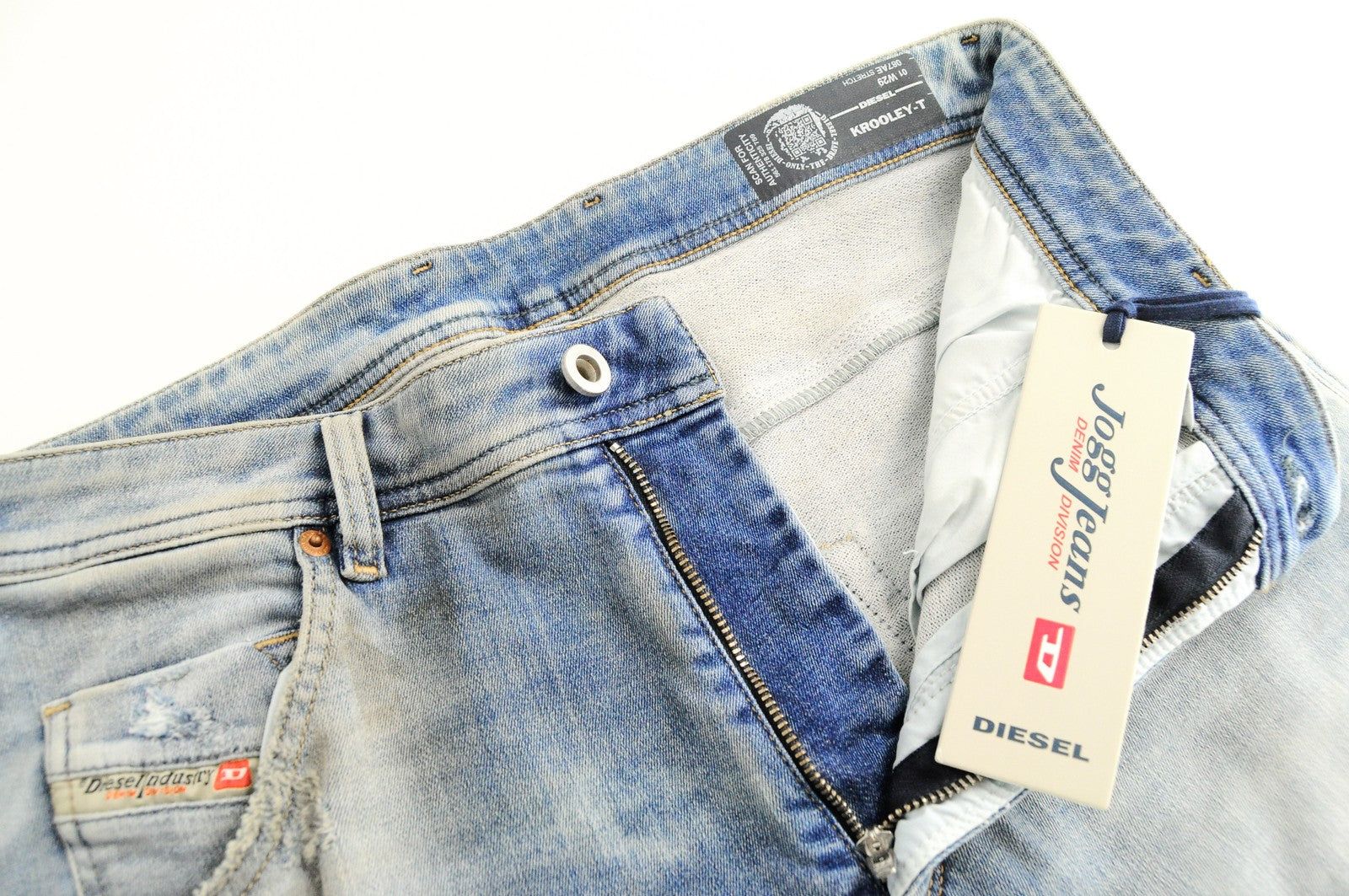 DIESEL Krooley-T 087AE vyriški W29 mėlyni Jog tamprūs skalbti ploni džinsai 