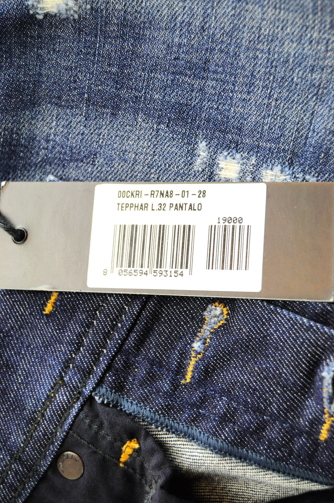 DIESEL Tepphar R7NA8 vyriški batai W28 L32 Slim morkų mėlynos spalvos, tamprūs, dirbtinės odos. 