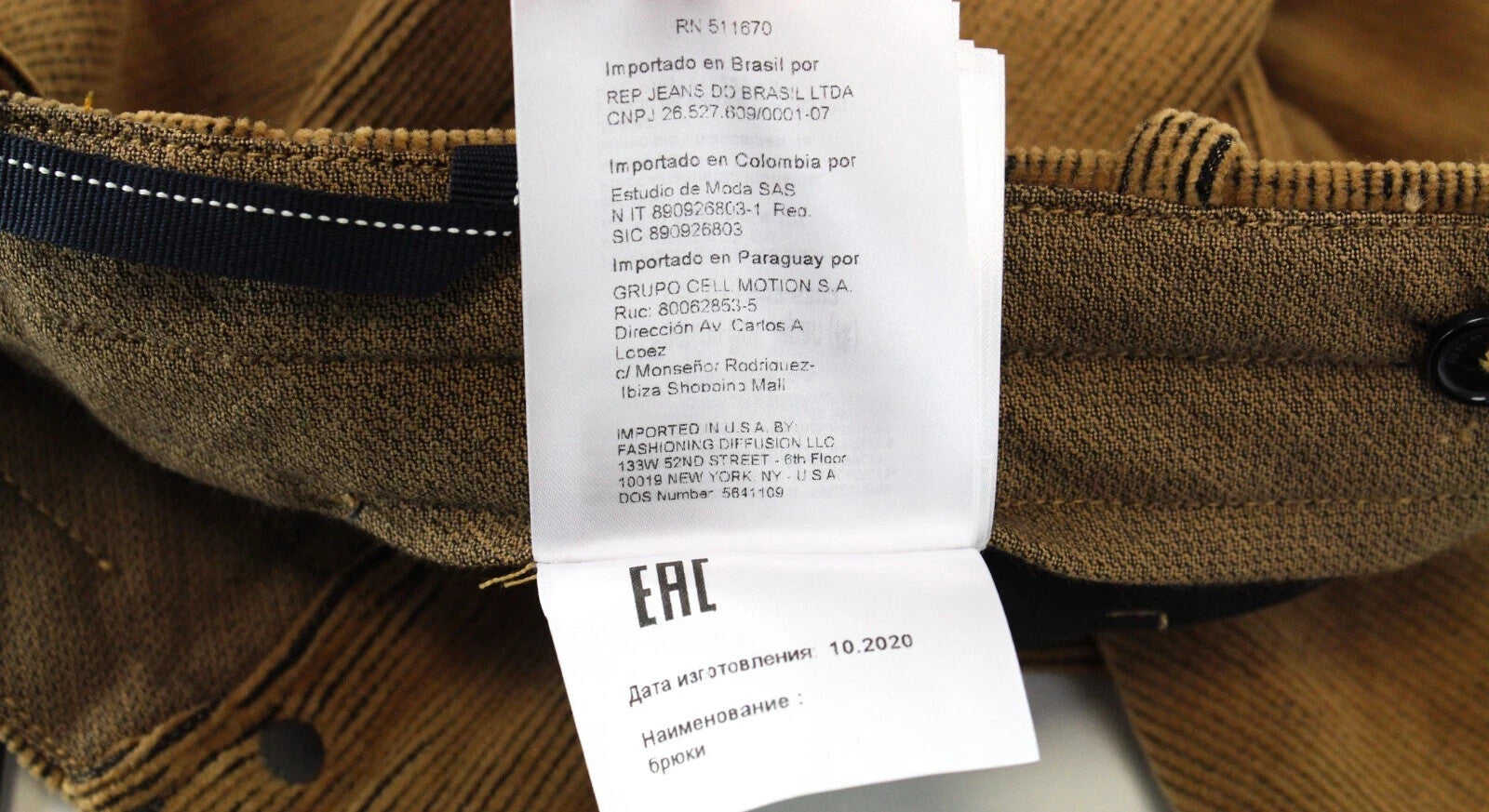 REPLAY Chino Pants W34 L30 Brown Corduroy Patched Pocket Button-Fly Men