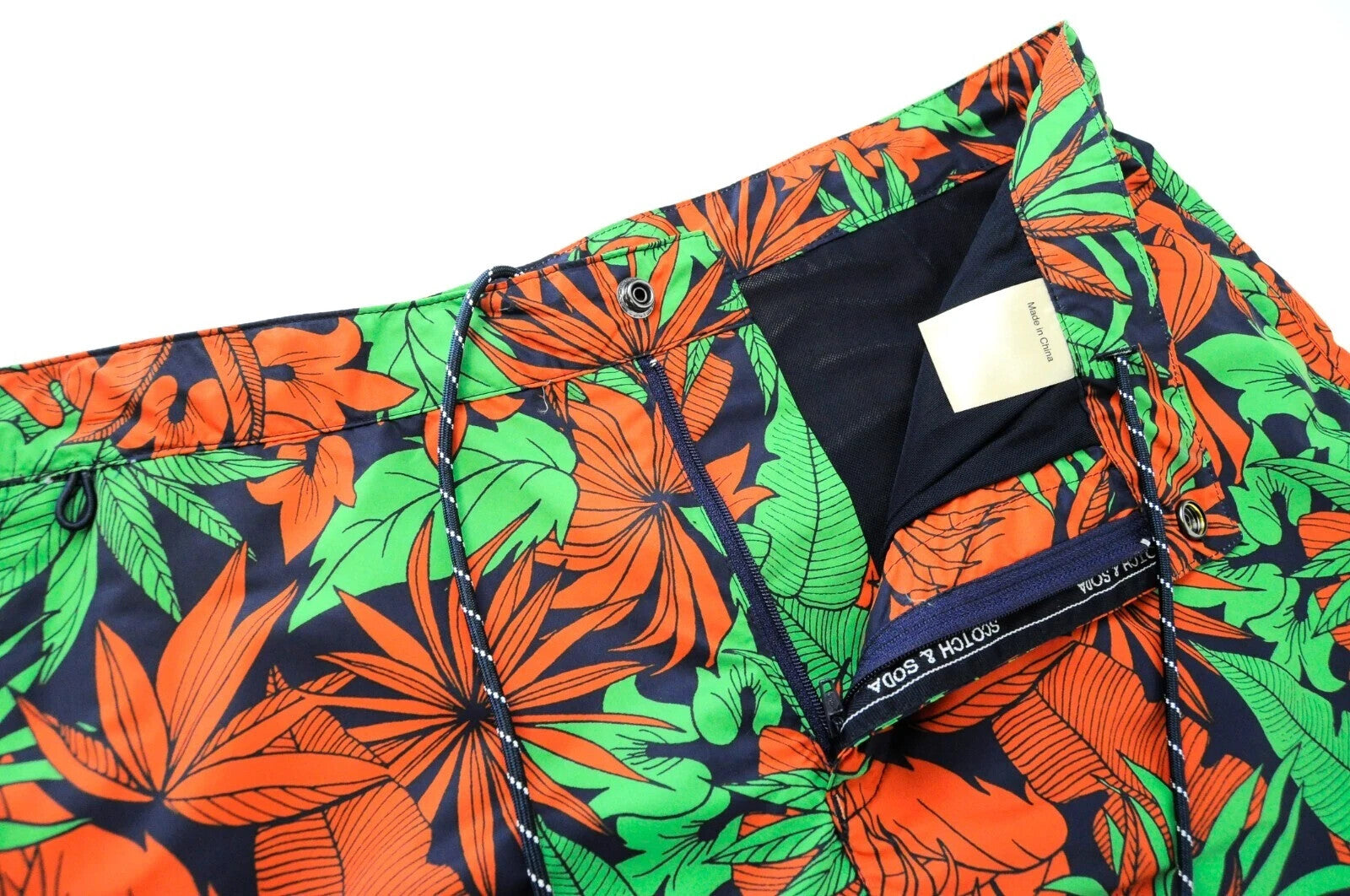 SCOTCH & SODA Swim Shorts W34 Men Leaf Pattern Green Orange Pull-On Couture