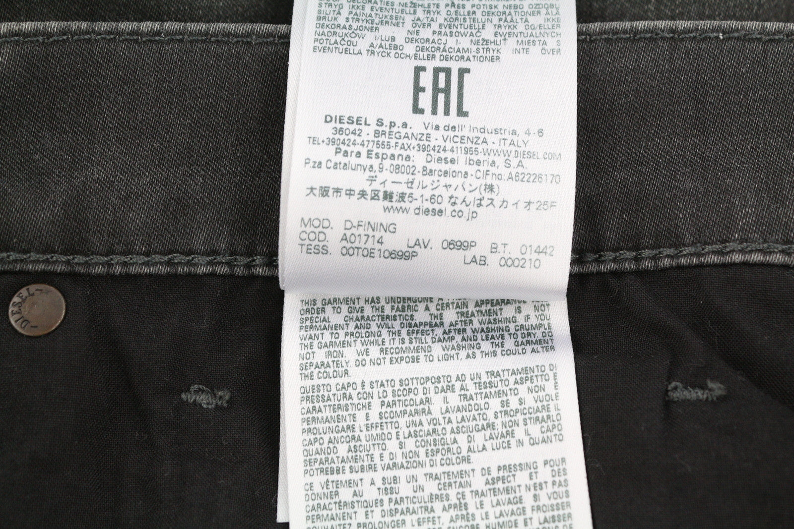 DIESEL D-Fining 0699P vyriški džinsai W30/L30 siaurėjantys, tamprūs, skalbti, su sagomis 