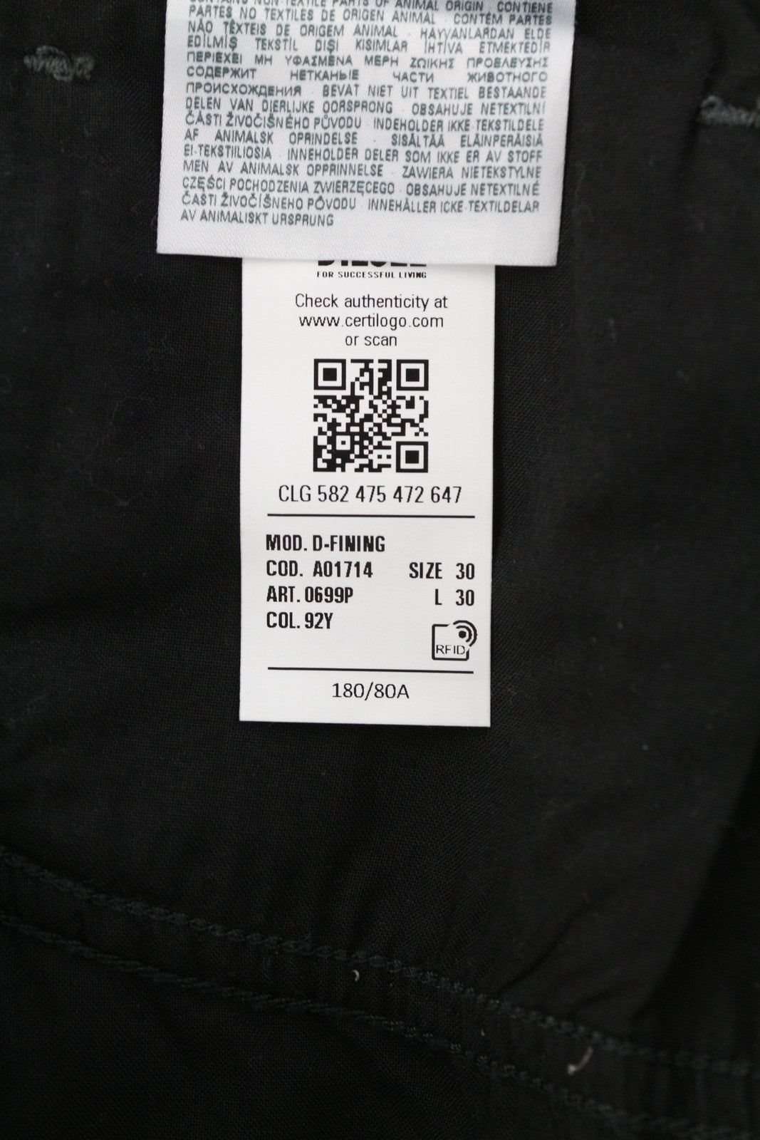 DIESEL D-Fining 0699P vyriški džinsai W30/L30 siaurėjantys, tamprūs, skalbti, su sagomis 