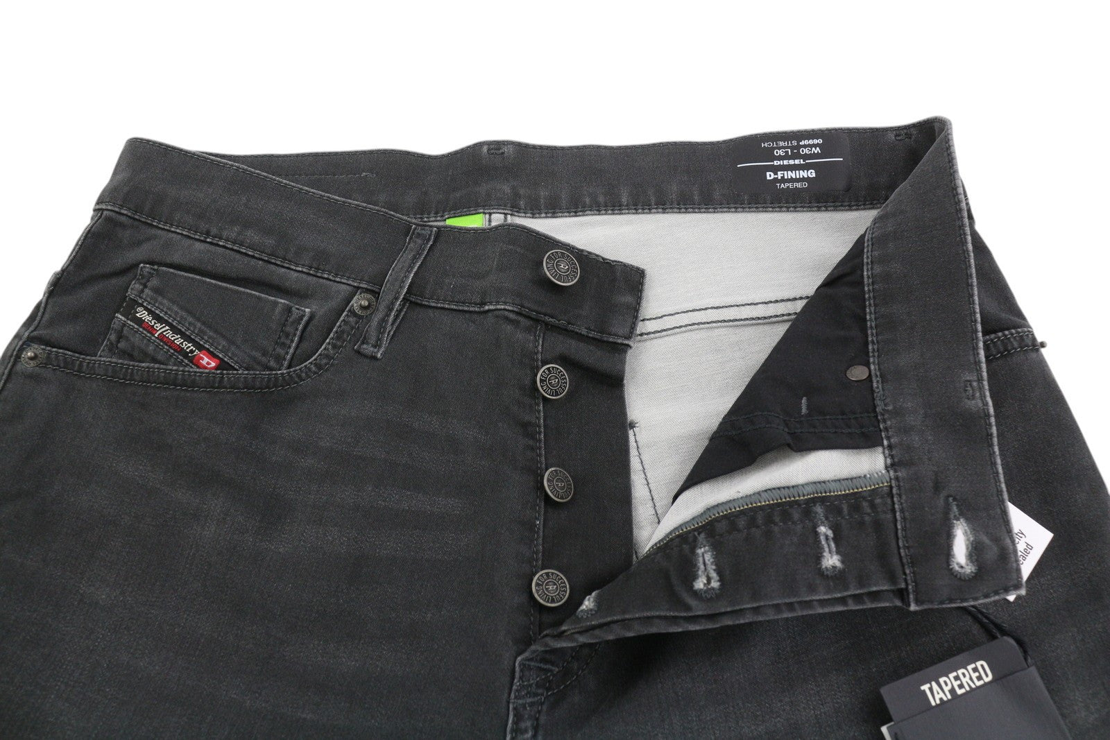 DIESEL D-Fining 0699P vyriški džinsai W30/L30 siaurėjantys, tamprūs, skalbti, su sagomis 
