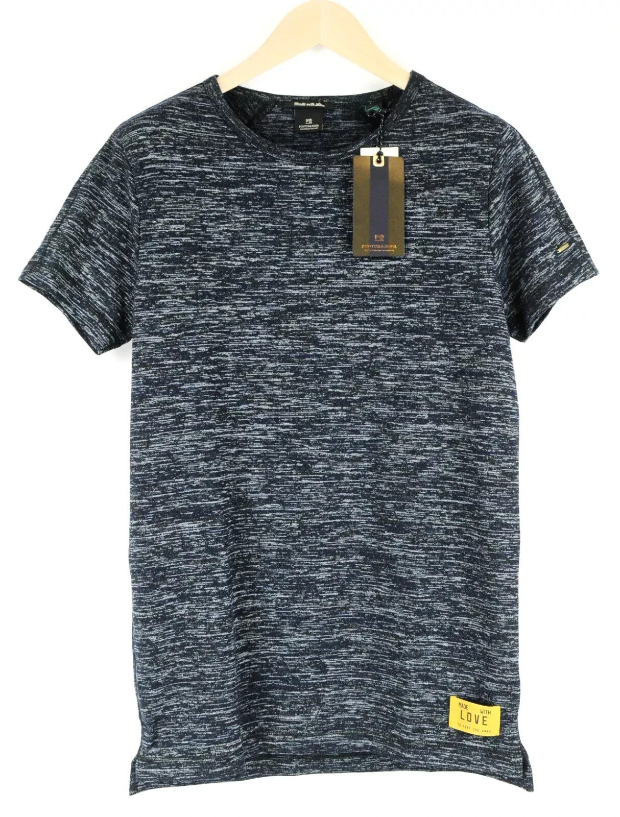 SCOTCH &amp; SODA Couture vyriški marškinėliai su trumpomis rankovėmis S dydžio, tamprios medvilnės marškinėliai, tamsiai mėlyni 