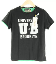 SCOTCH &amp; SODA Couture vyriški marškinėliai su rudais, žaliais medvilniniais marškinėliais trumpomis rankovėmis S dydžio 