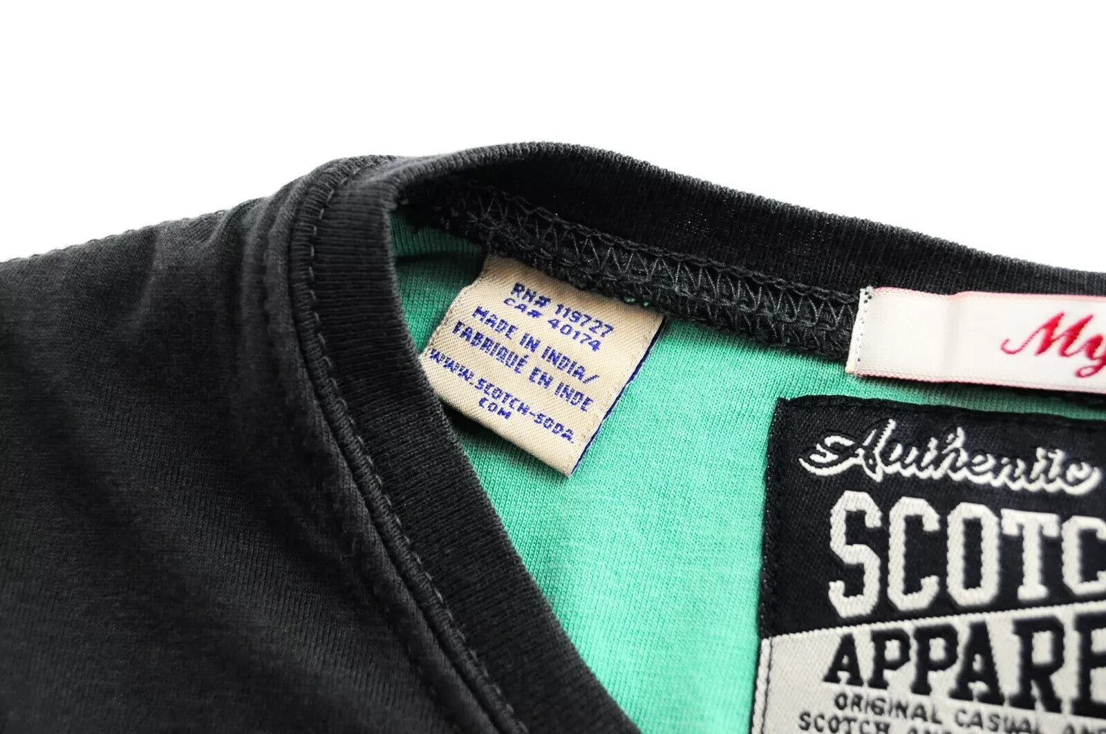 SCOTCH &amp; SODA Couture vyriški marškinėliai su rudais, žaliais medvilniniais marškinėliais trumpomis rankovėmis S dydžio 