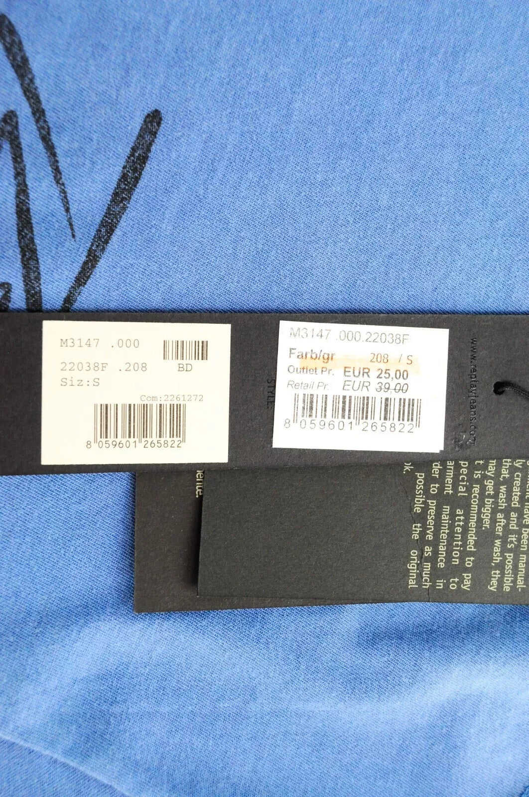 REPLAY vyriški marškinėliai su trumpomis rankovėmis, mėlyni, plėšyti, vasariniai medvilniniai marškinėliai S dydžio 