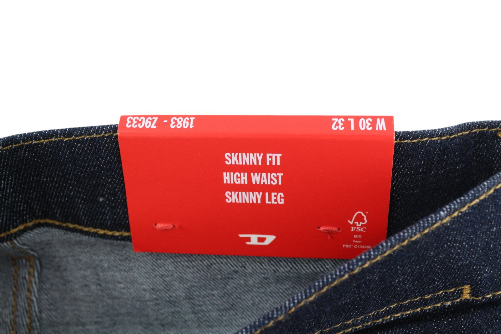 DIESEL 1983 Z9C33 vyriški džinsai W30/L32 aptempti, aukštu juosmeniu, užtrauktuku, mėlyni 