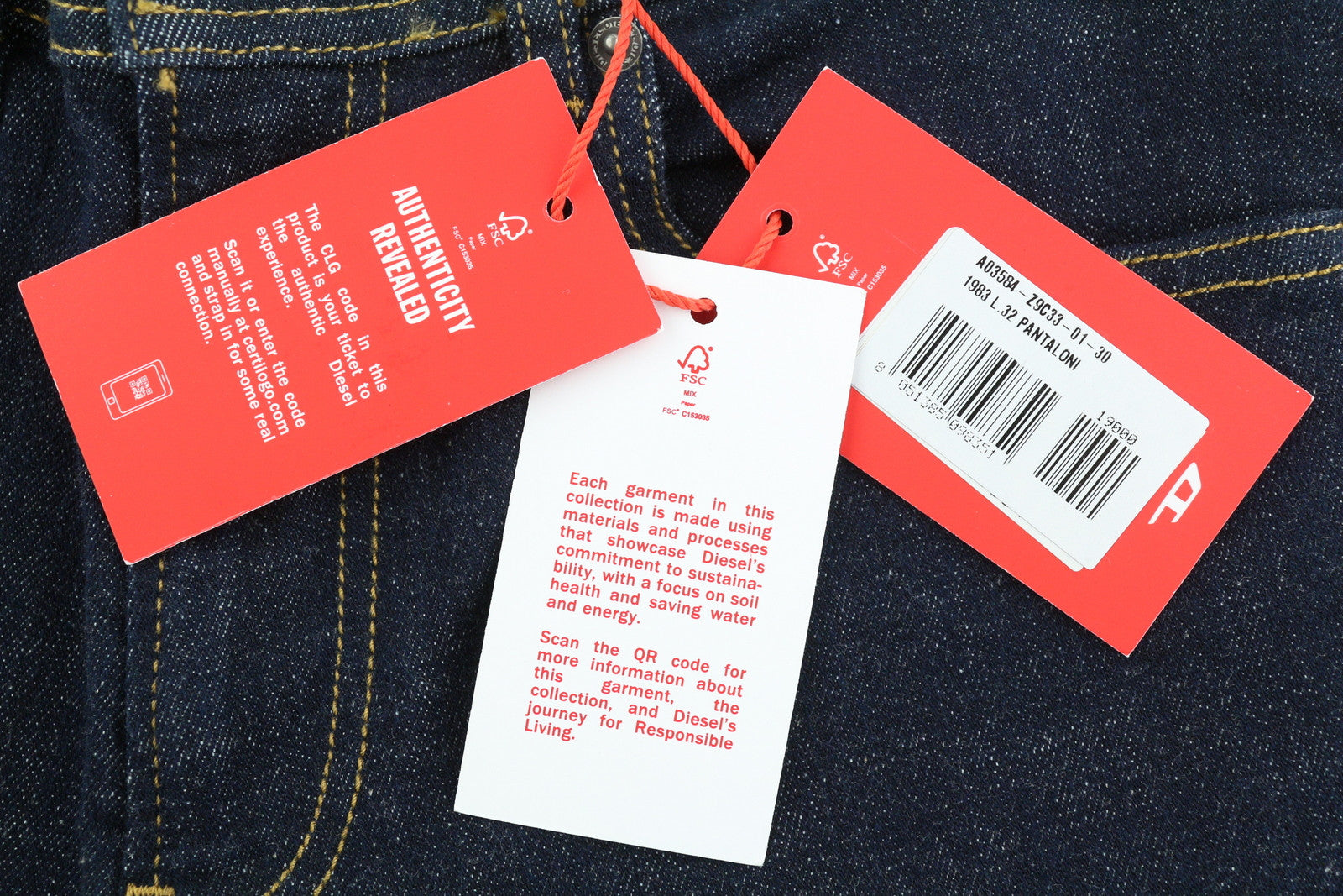 DIESEL 1983 Z9C33 vyriški džinsai W30/L32 aptempti, aukštu juosmeniu, užtrauktuku, mėlyni 