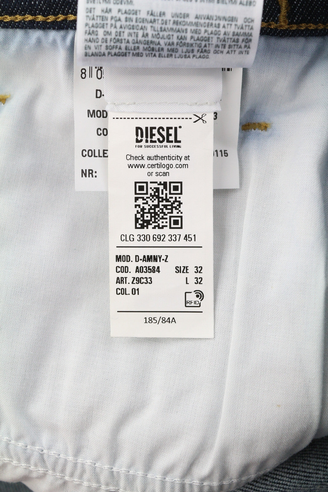 DIESEL 1983 D-Amny-Z Z9C33 vyriški džinsai W32/L32 aptempti aukštu juosmeniu, užtrauktuku 