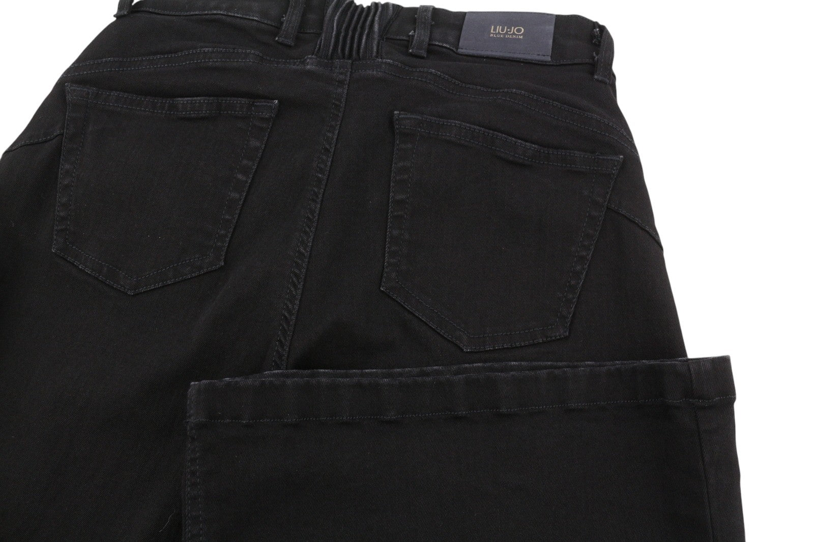 LIU JO Women Jeans W29 Denim Black Zip Fly Bootcut Fit High Waist Logo Pockets