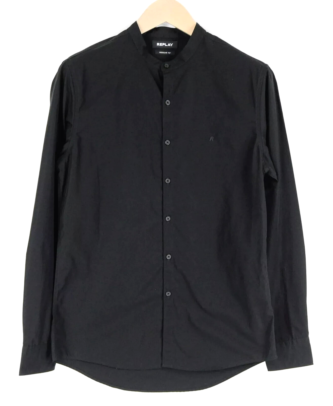 REPLAY Mens Shirt S Black Long Sleeve  Cotton Band Collar Button Shirt