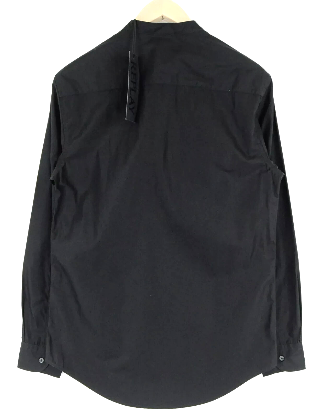 REPLAY Mens Shirt S Black Long Sleeve  Cotton Band Collar Button Shirt