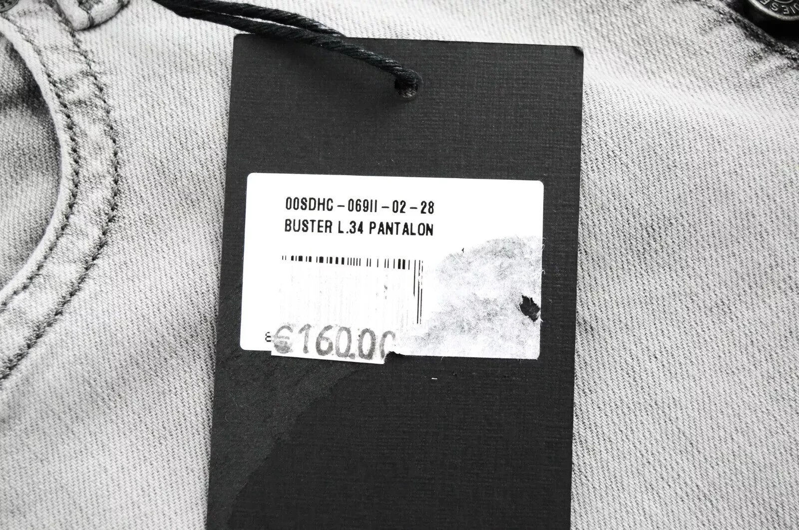 DIESEL Buster 069II vyriški ploni siaurėjantys džinsai, W28 L34, pilki, medvilniniai, šviesiai skalbti 