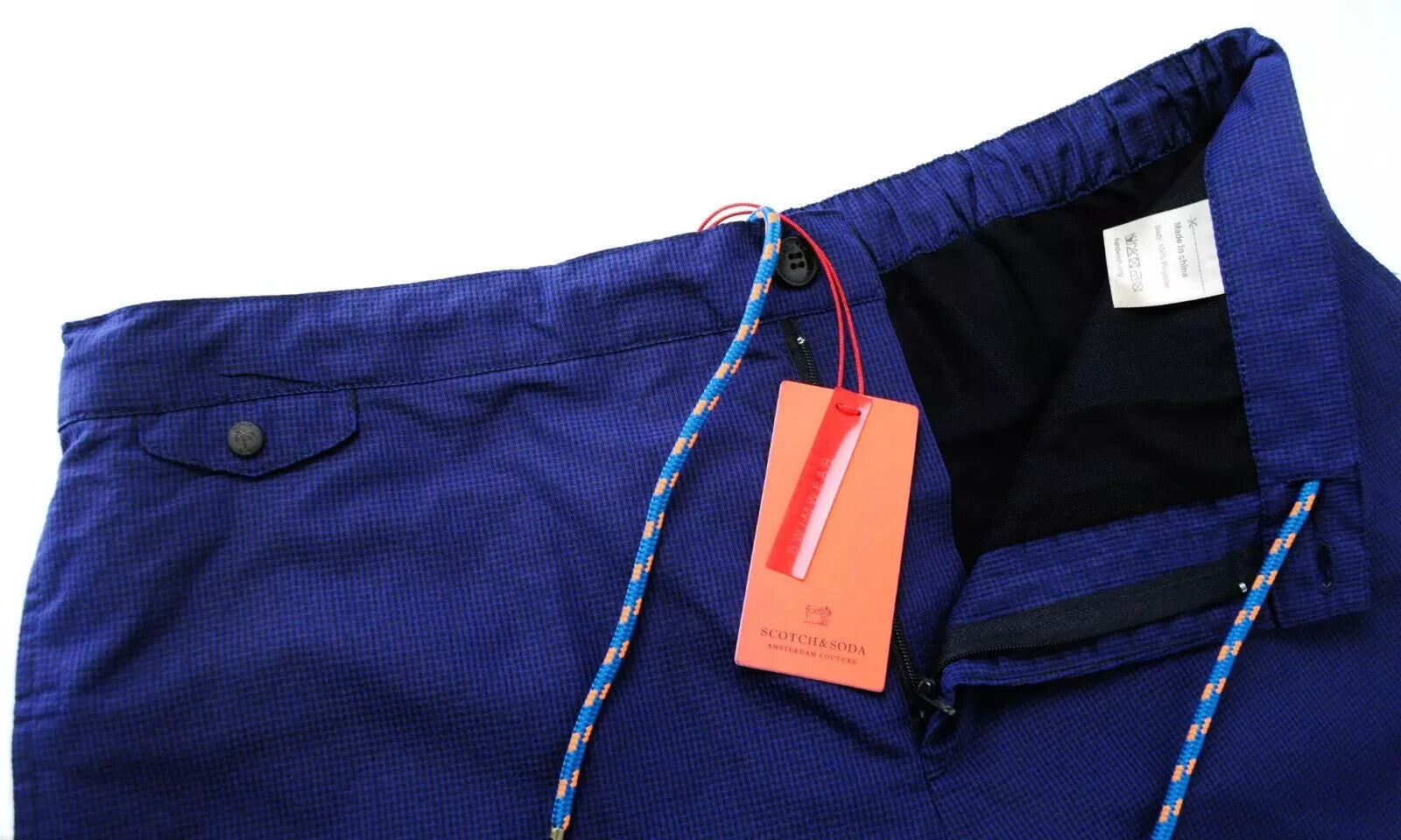 SCOTCH & SODA Swim Trunks W34 Checked Blue Pull-On Summer Beach Ams Couture