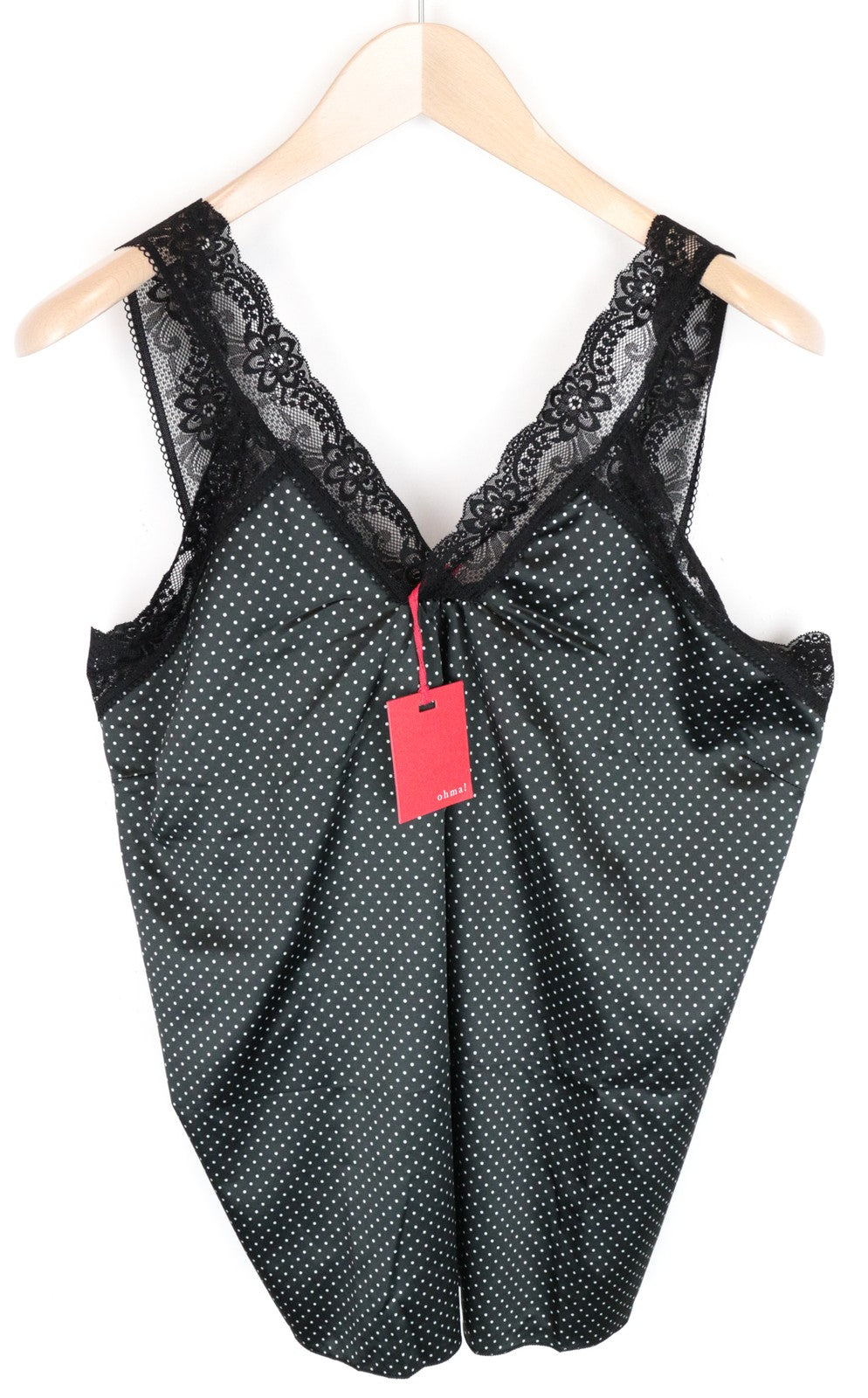 OHMA! Women's Top L Black Sleeveless Dot Lace Pullover