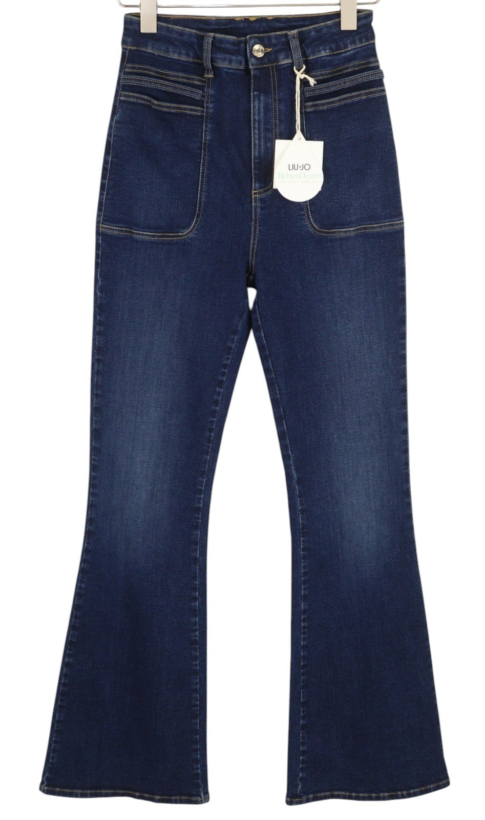 LIU JO moteriški džinsai W28 aukštu juosmeniu, laisvo kirpimo, su užtrauktuku, mėlyni 
