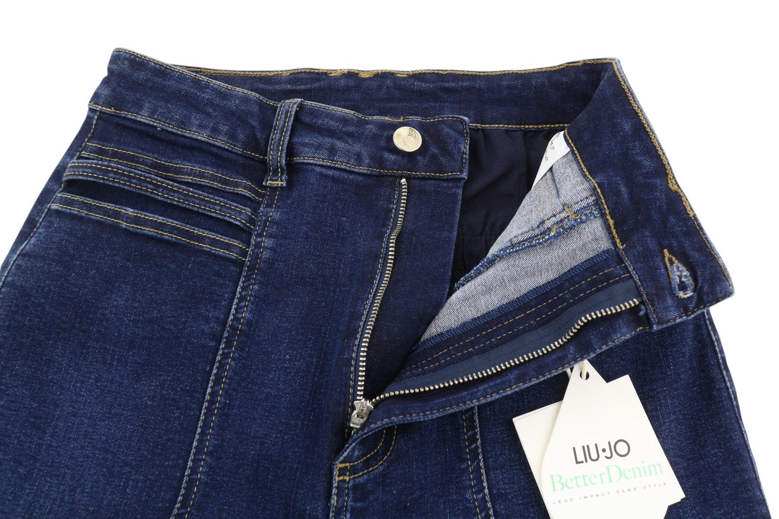 LIU JO moteriški džinsai W28 aukštu juosmeniu, laisvo kirpimo, su užtrauktuku, mėlyni 