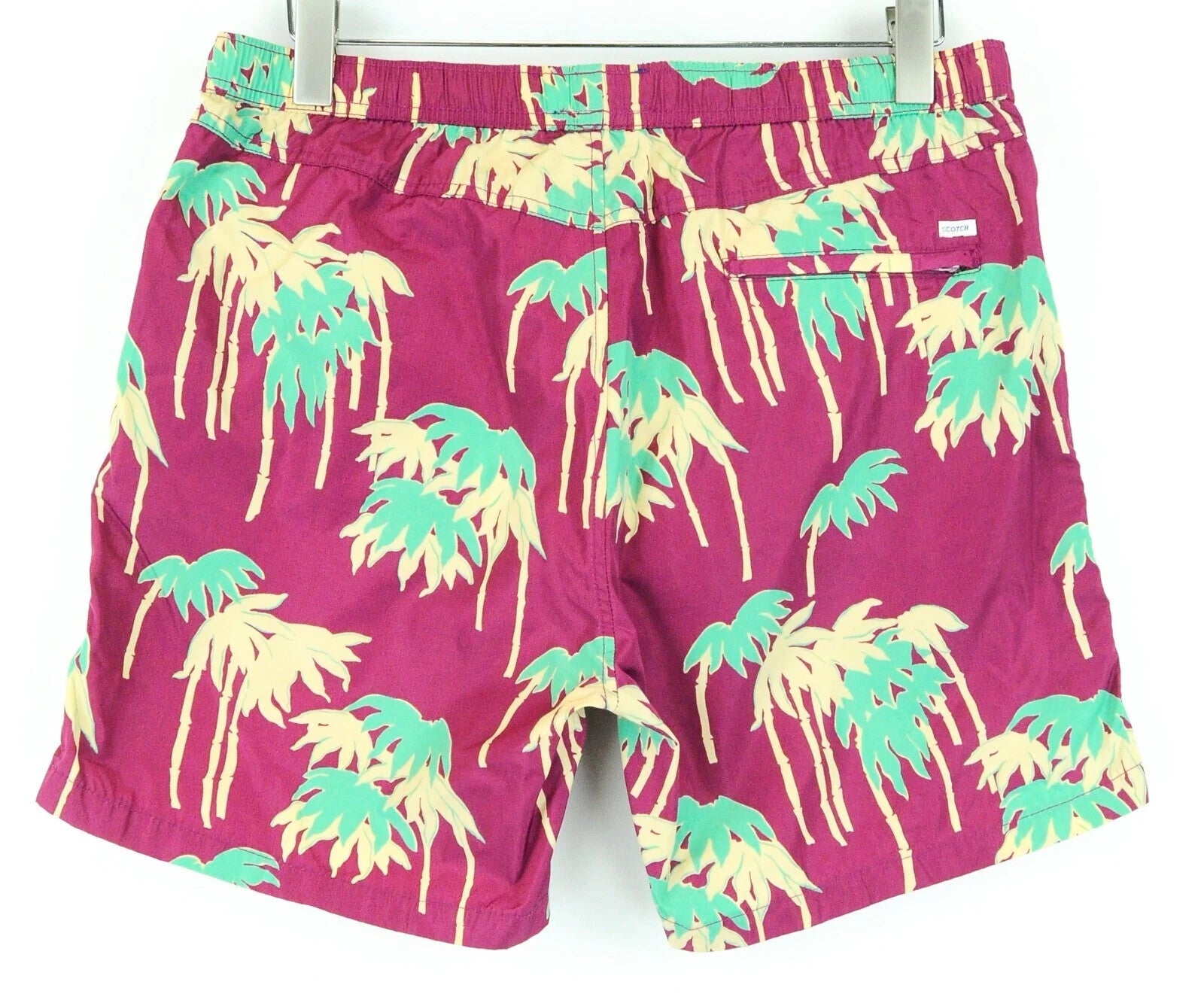 SCOTCH & SODA Swim Trunks L Men Palm Print Purple Pull-On Ams Couture Style