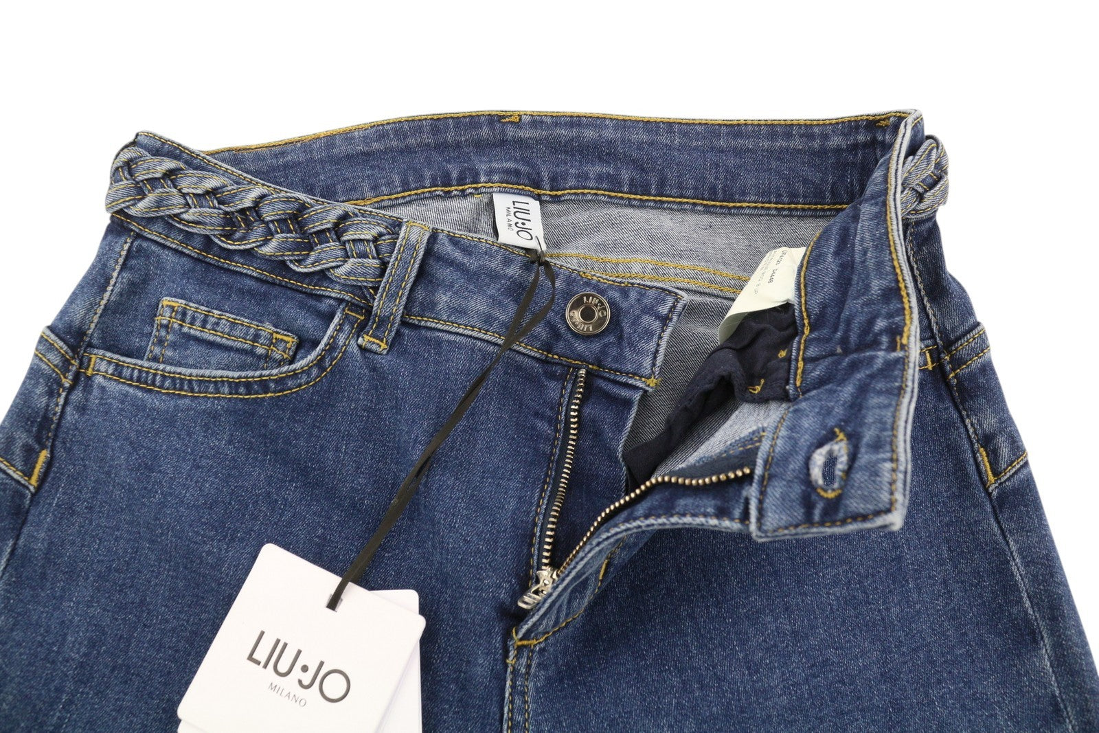 LIU JO Braid Women Jeans W28 Denim Blue Bootcut Fit Zip Fly Bottom Up Pockets