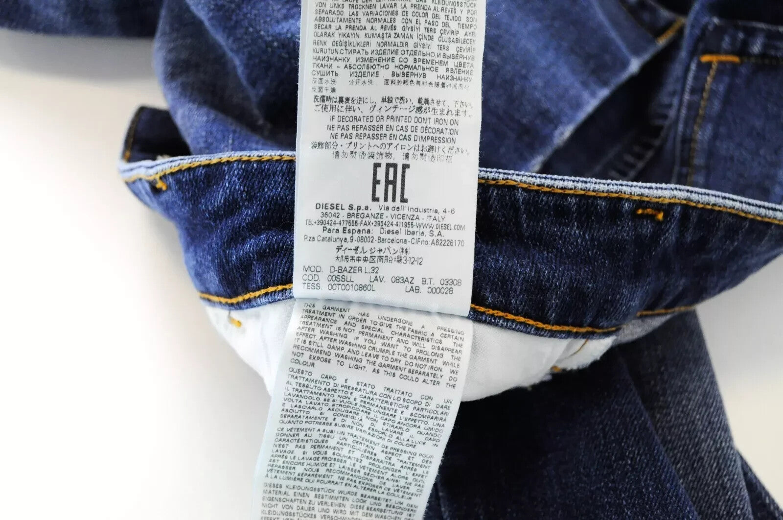 DIESEL D-Bazer 083AZ vyriški džinsai W29/L32 siaurėjantys skalbtos mėlynos medvilnės džinsai 