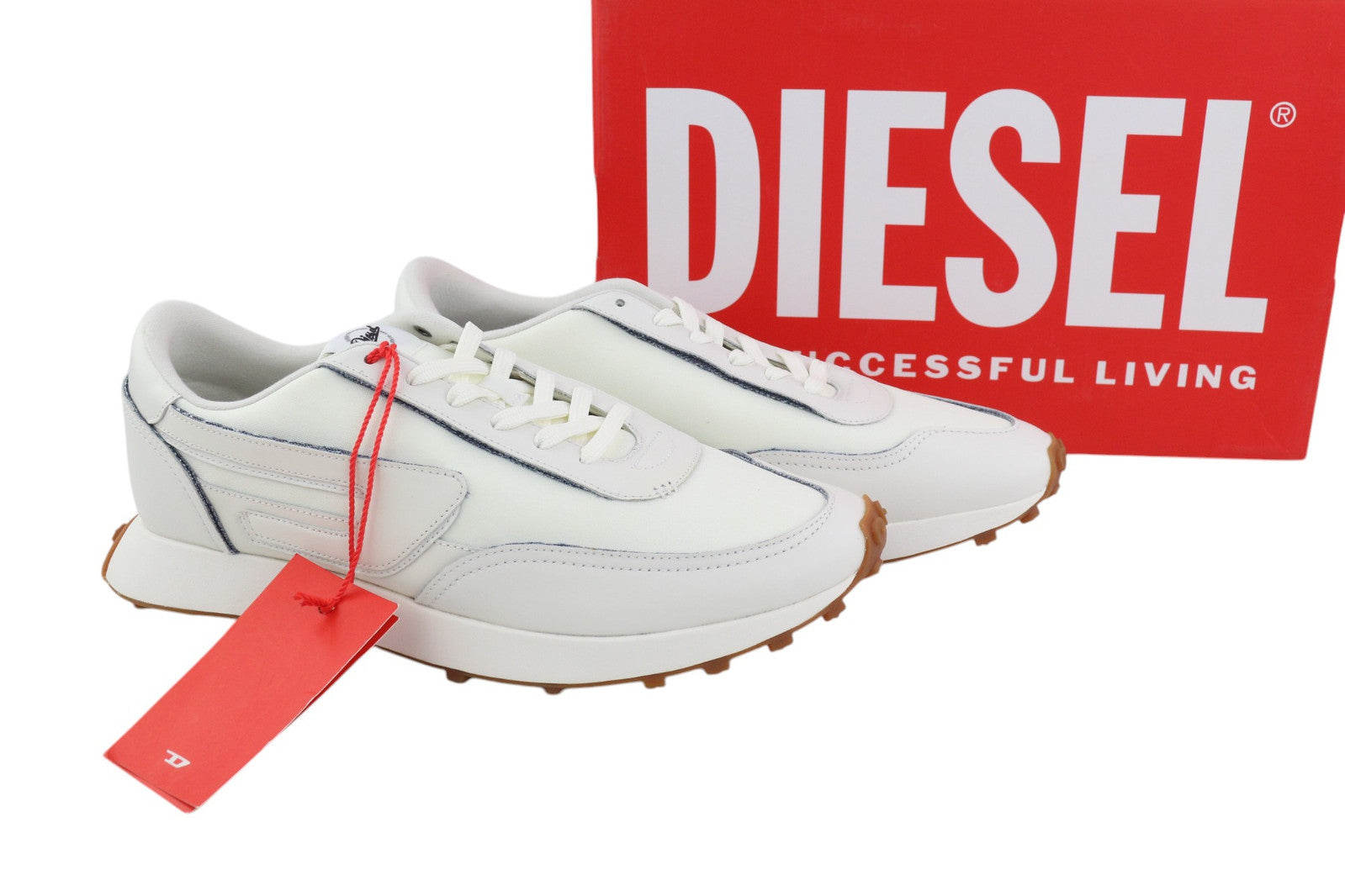 DIESEL S-Racer LC vyriški sportbačiai, 43 dydis, balti, zomšiniai, odiniai, suvarstomi, RRP 195 € 