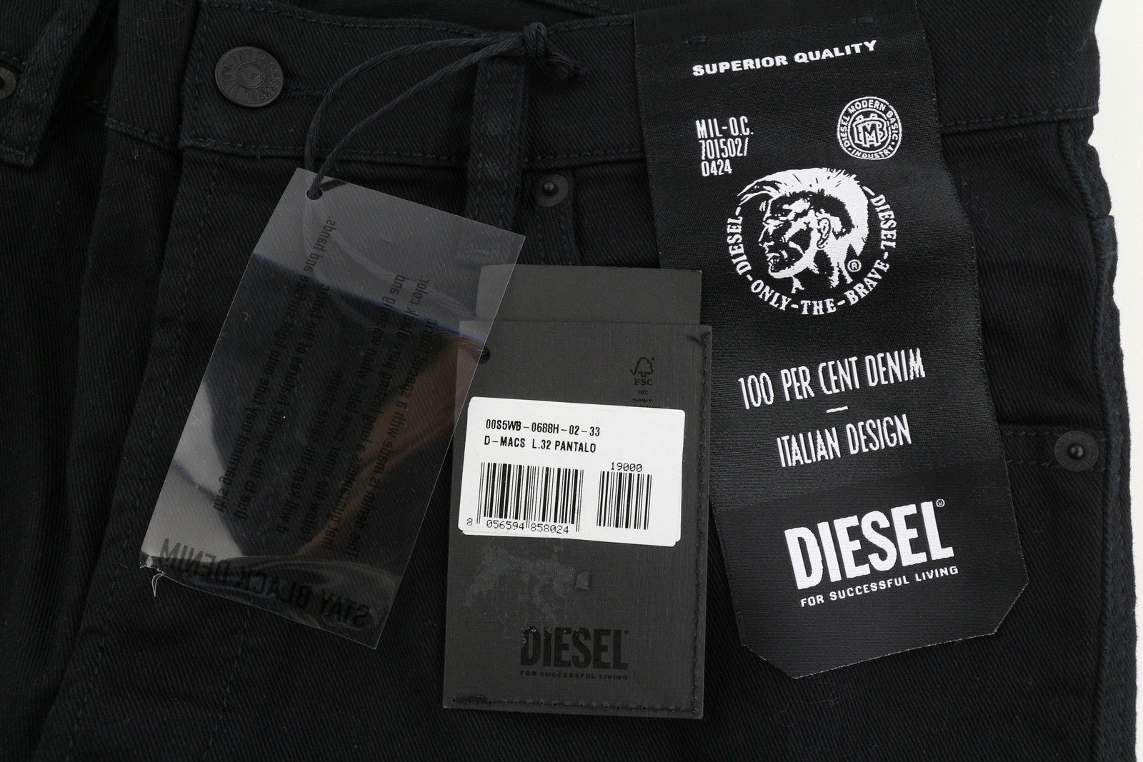 DIESEL D-Macs 0688H vyriški džinsai W33/L32 tiesaus kirpimo, tamsaus džinso spalvos, su sagomis