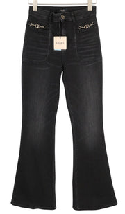LIU JO Lungo Women Jeans W28 Black Washed High Waist Bootcut Fit Zip Fly Denim