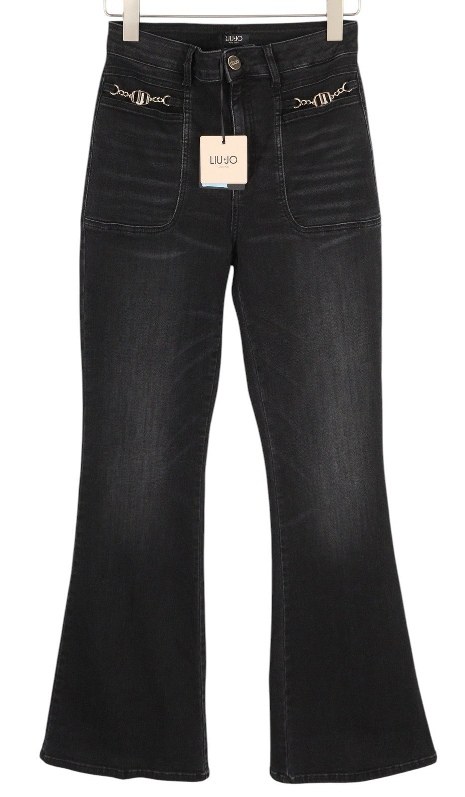 LIU JO Lungo Women Jeans W28 Black Washed High Waist Bootcut Fit Zip Fly Denim